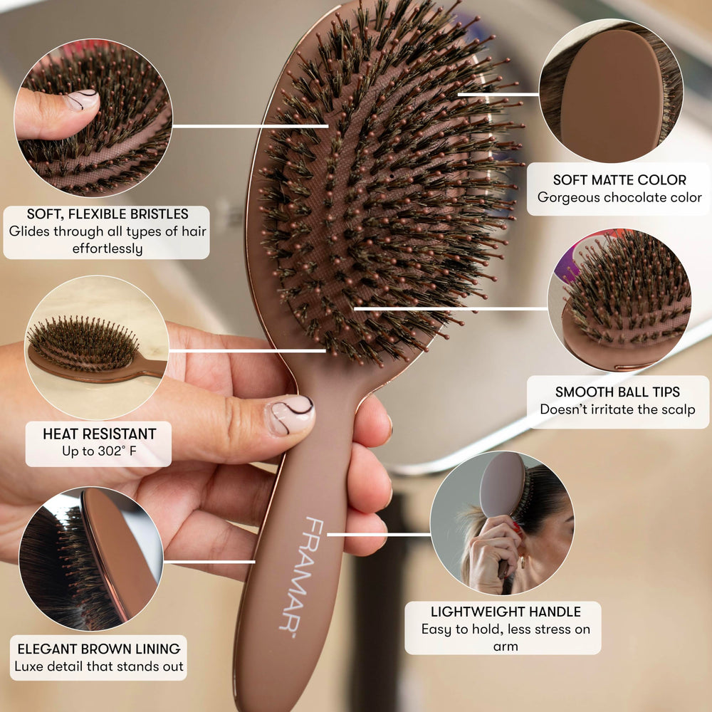 FRAMAR boar-bristle brush for fine hair provides gentle detangling