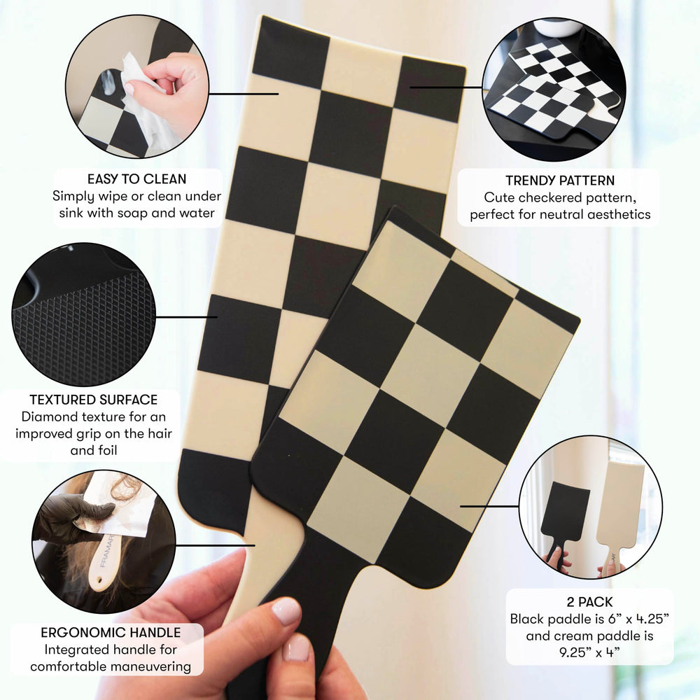 FRAMAR checkered balayage board in black provides stable control during application.