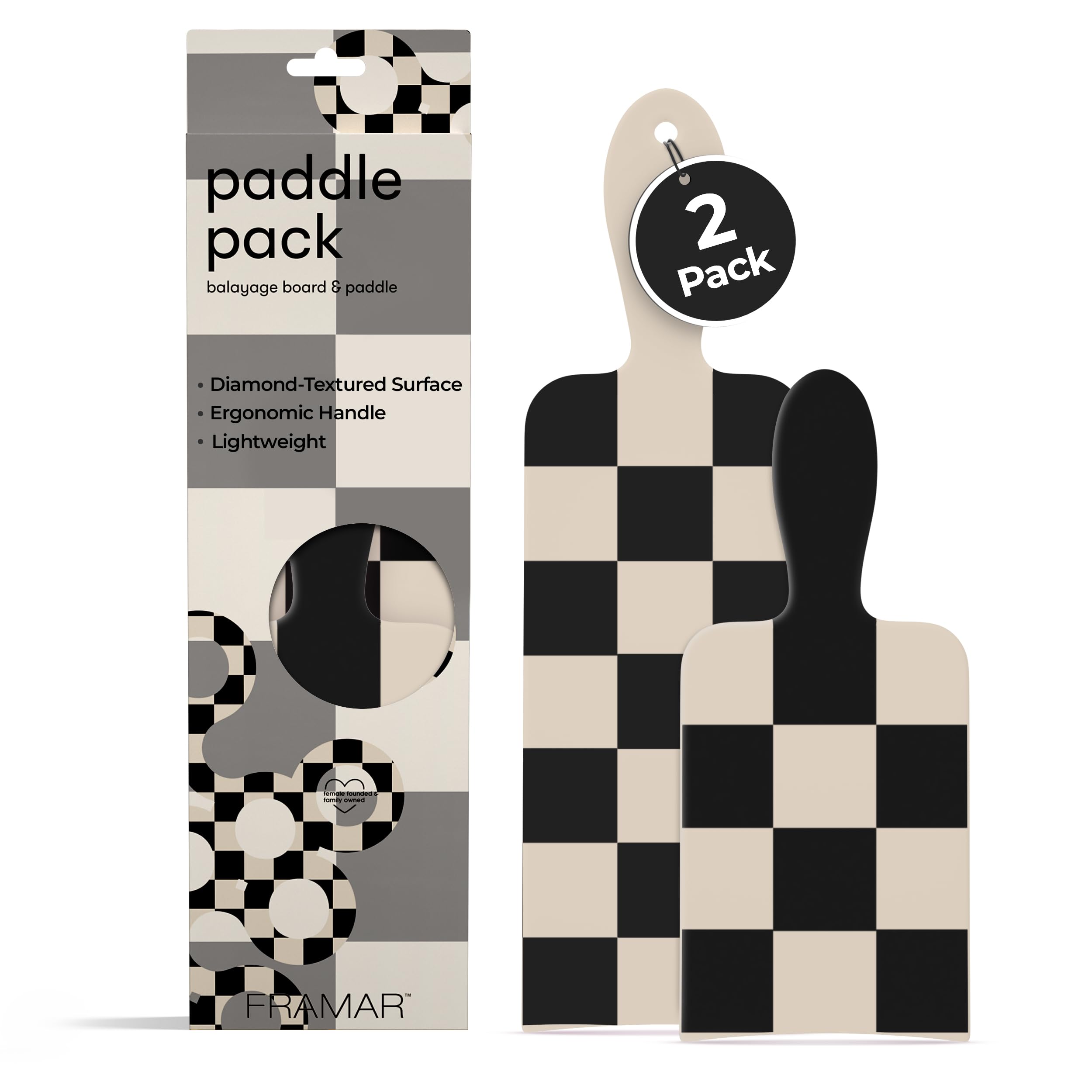 FRAMAR checkered balayage board in cream aids precise color placement for highlights.