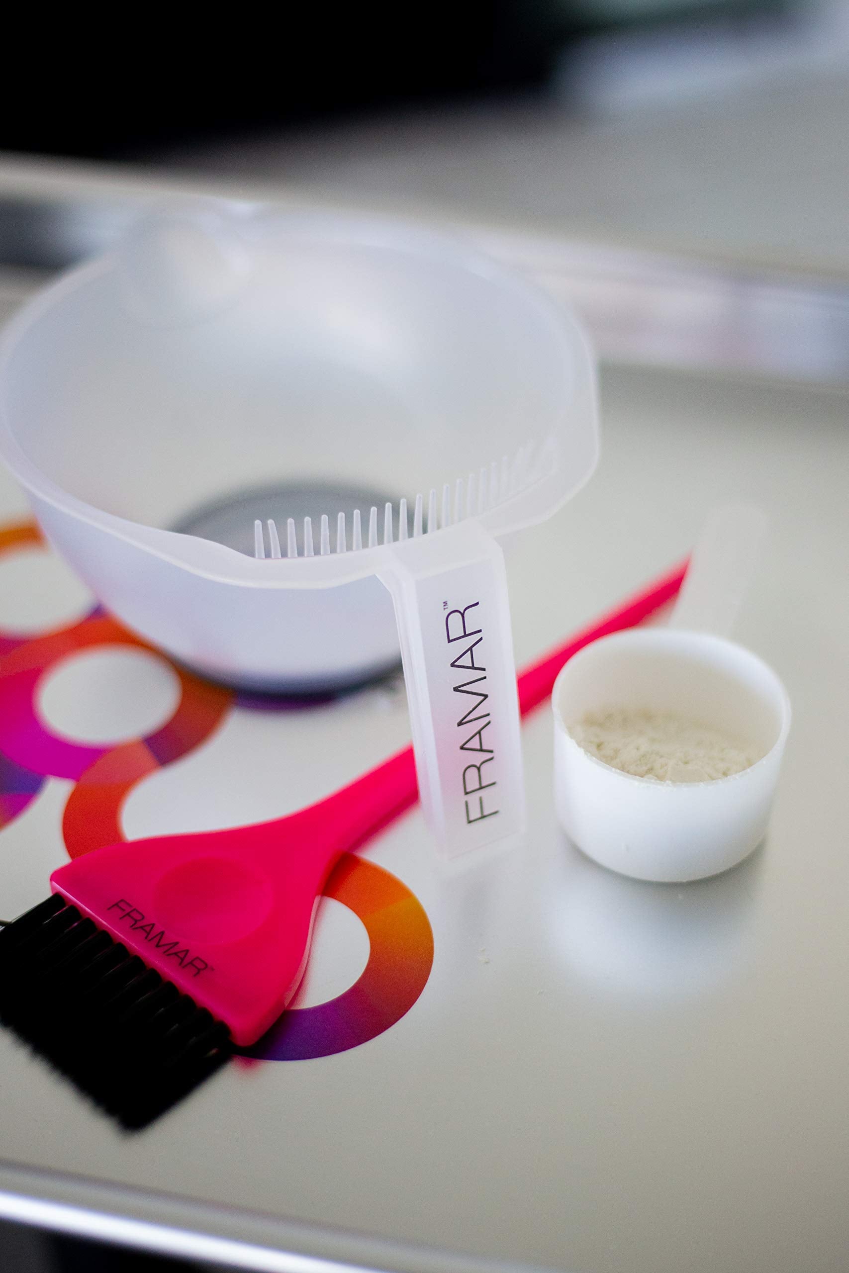 FRAMAR Classic Hair Color Brush with tapered edges for crisp lines.