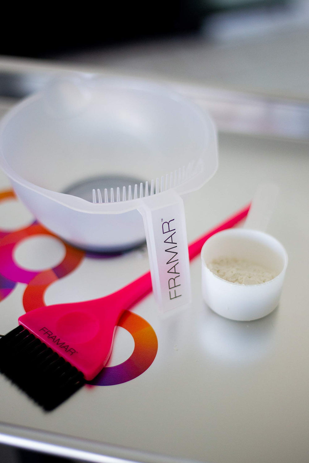 FRAMAR Classic Hair Color Brush with tapered edges for crisp lines.
