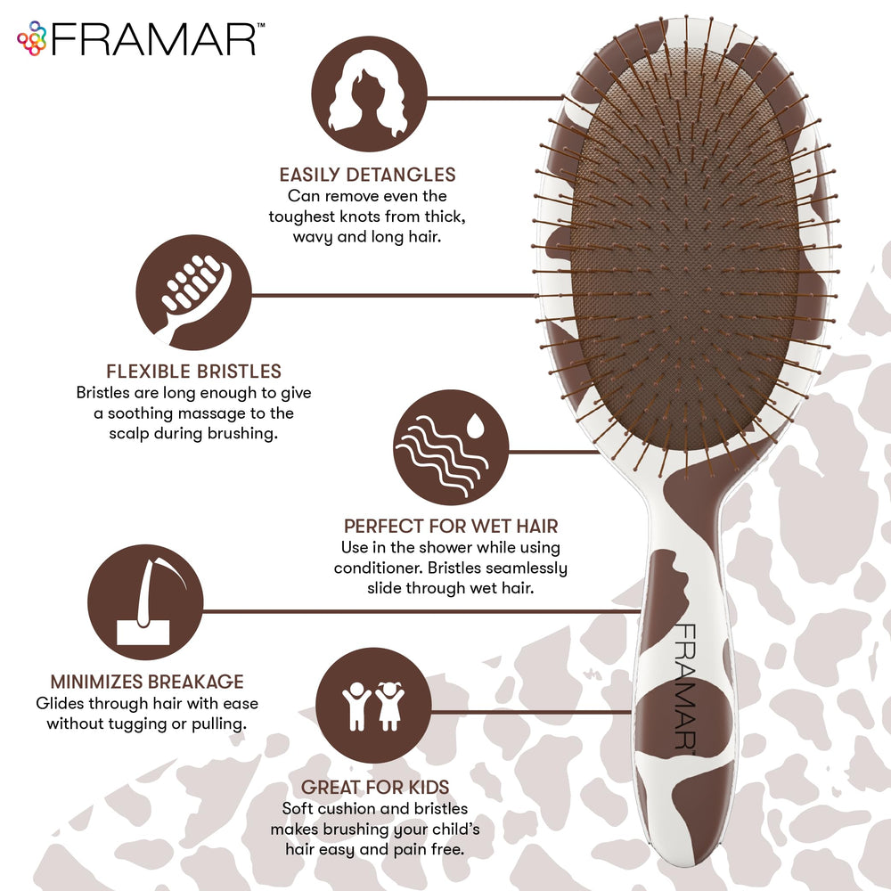 FRAMAR Cow Print Detangler in use on wet hair