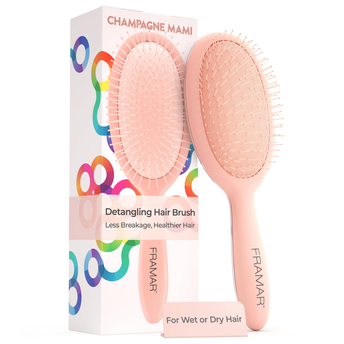 Framar Detangling Brush for Curly Hair in champagne—gentle detangling on wet or dry hair.