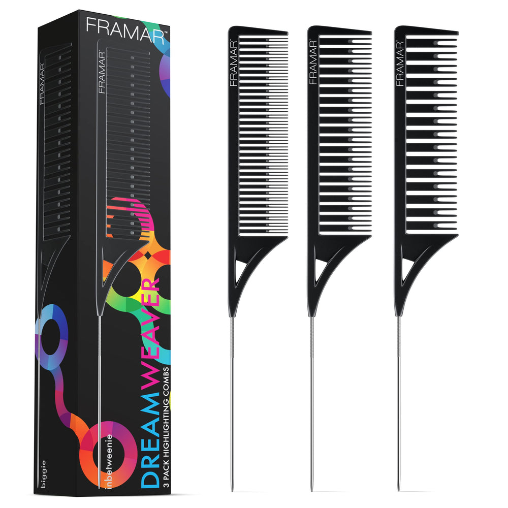 FRAMAR Dreamweaver highlight comb set in black for precise sectioning during highlights.
