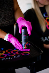 Framar Dye Defender barrier cream around ear area keeps skin clean during dyeing.