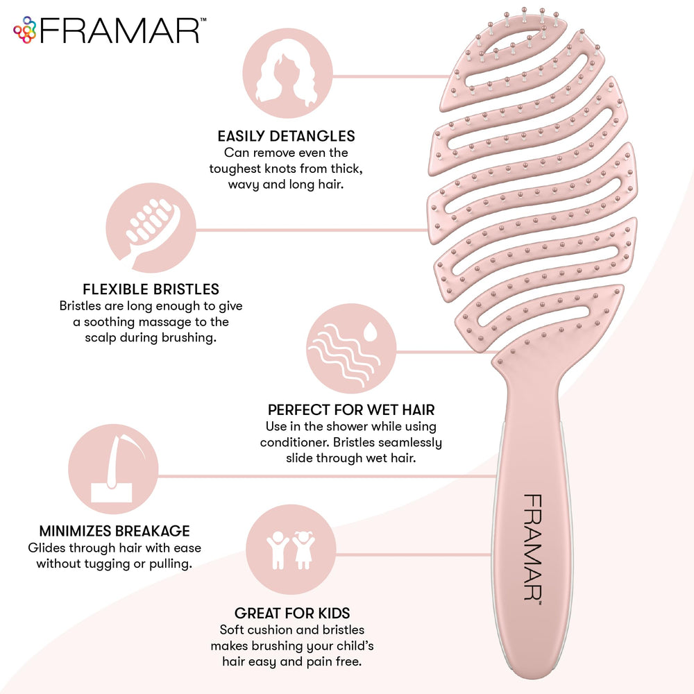 FRAMAR flex bristles detangling the hair with gentle glide