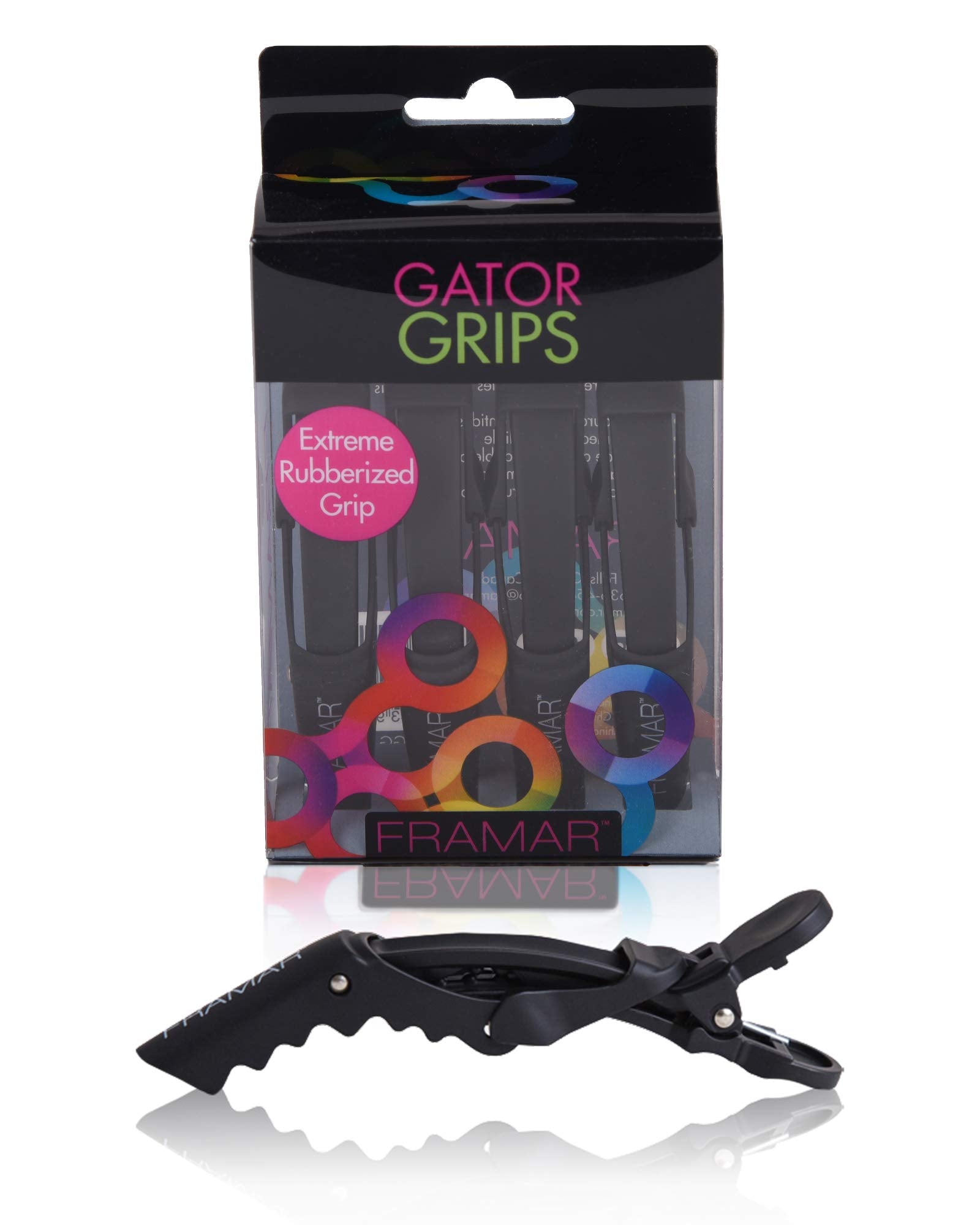 Framar Gator Grips black styling clips with wide teeth for secure sectioning.