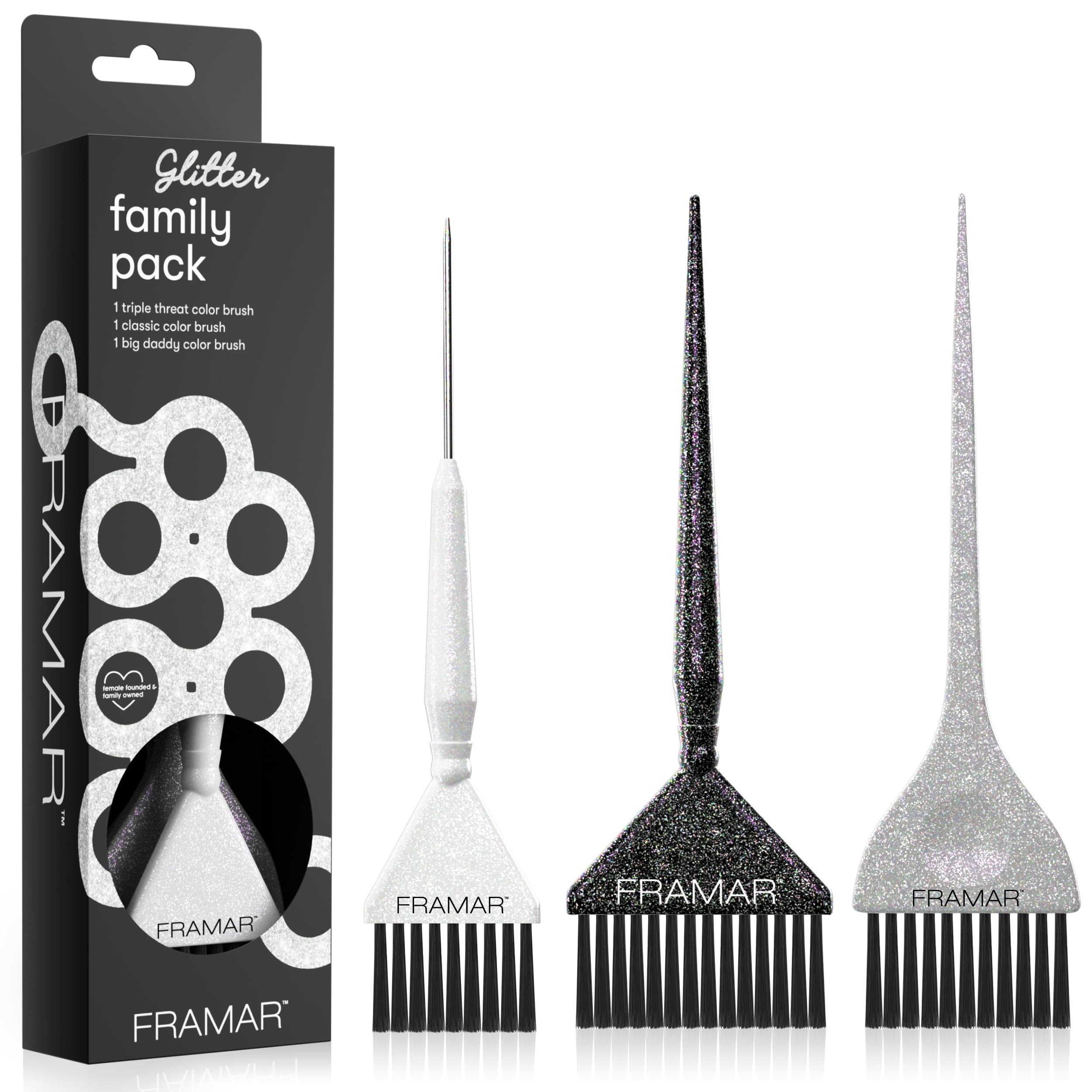 FRAMAR glitter color brush extra wide for efficient root touch-ups in salons