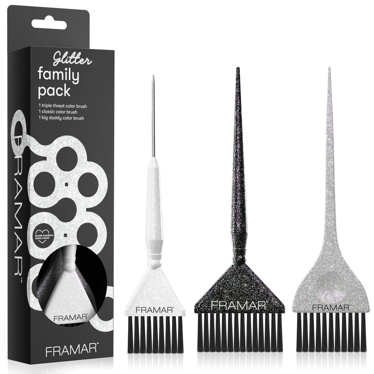 FRAMAR glitter color brush extra wide for efficient root touch-ups in salons