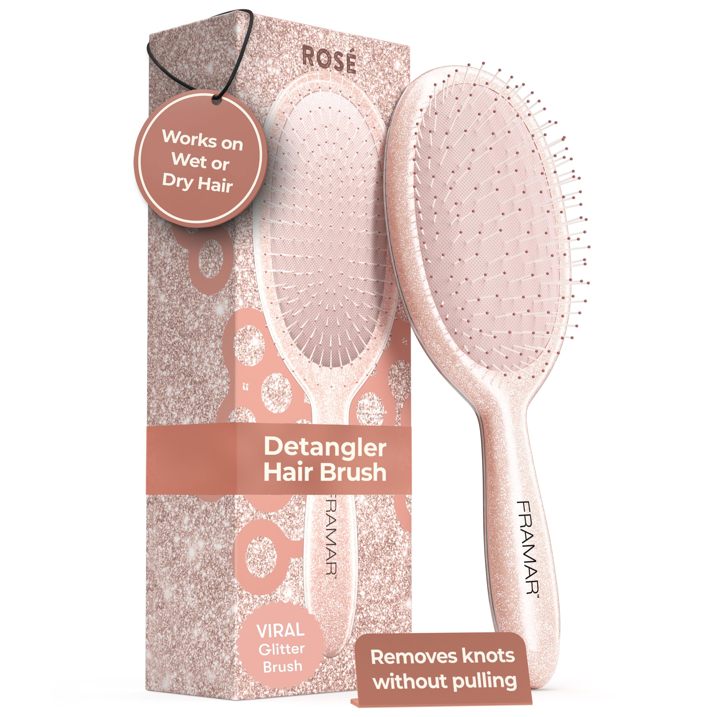 FRAMAR Glitter Hair Brush Detangler main view for gentle detangling