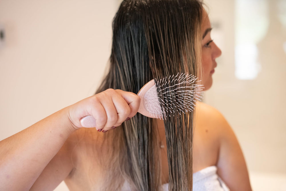 FRAMAR Glitter Hair Brush Detangler in Rosé color adds glam to routine