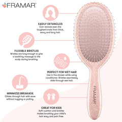FRAMAR Glitter Hair Brush Detangler used on wet hair with less pulling