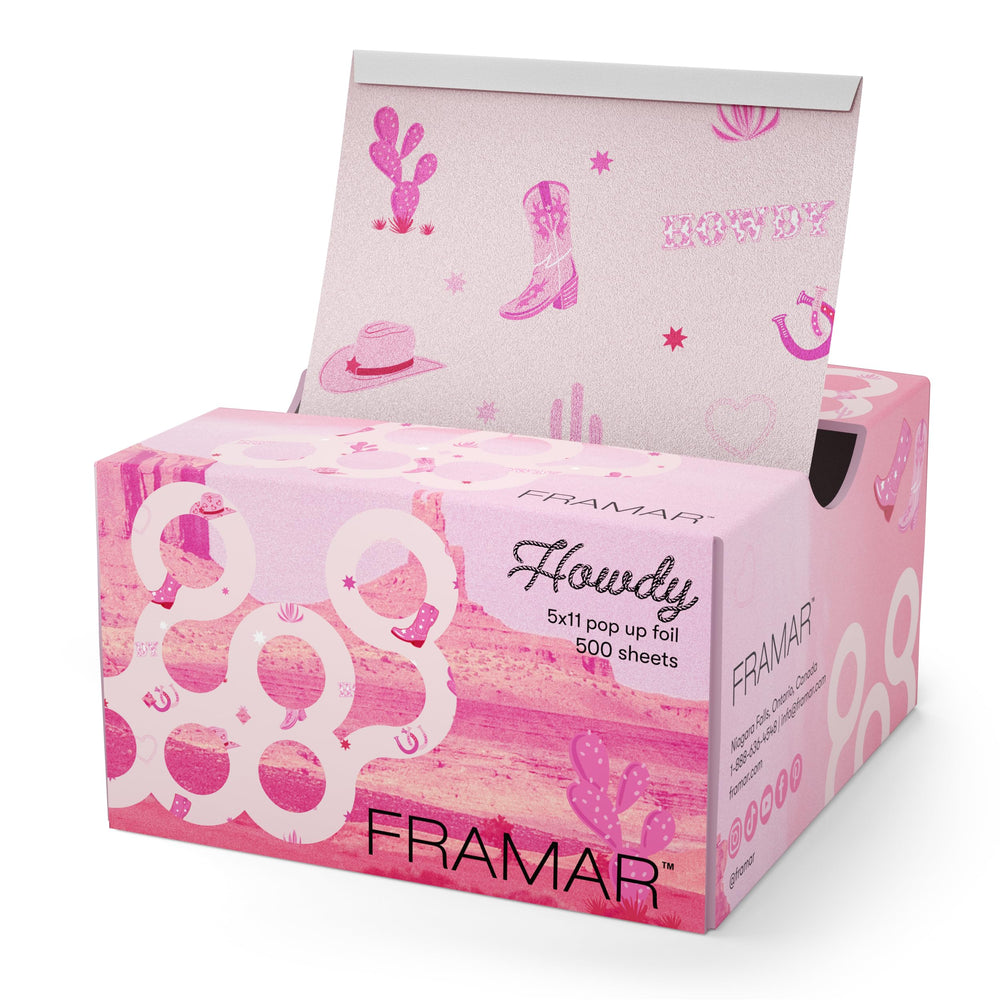 FRAMAR Howdy hair foil with pink cowboy pattern for easy highlighting.