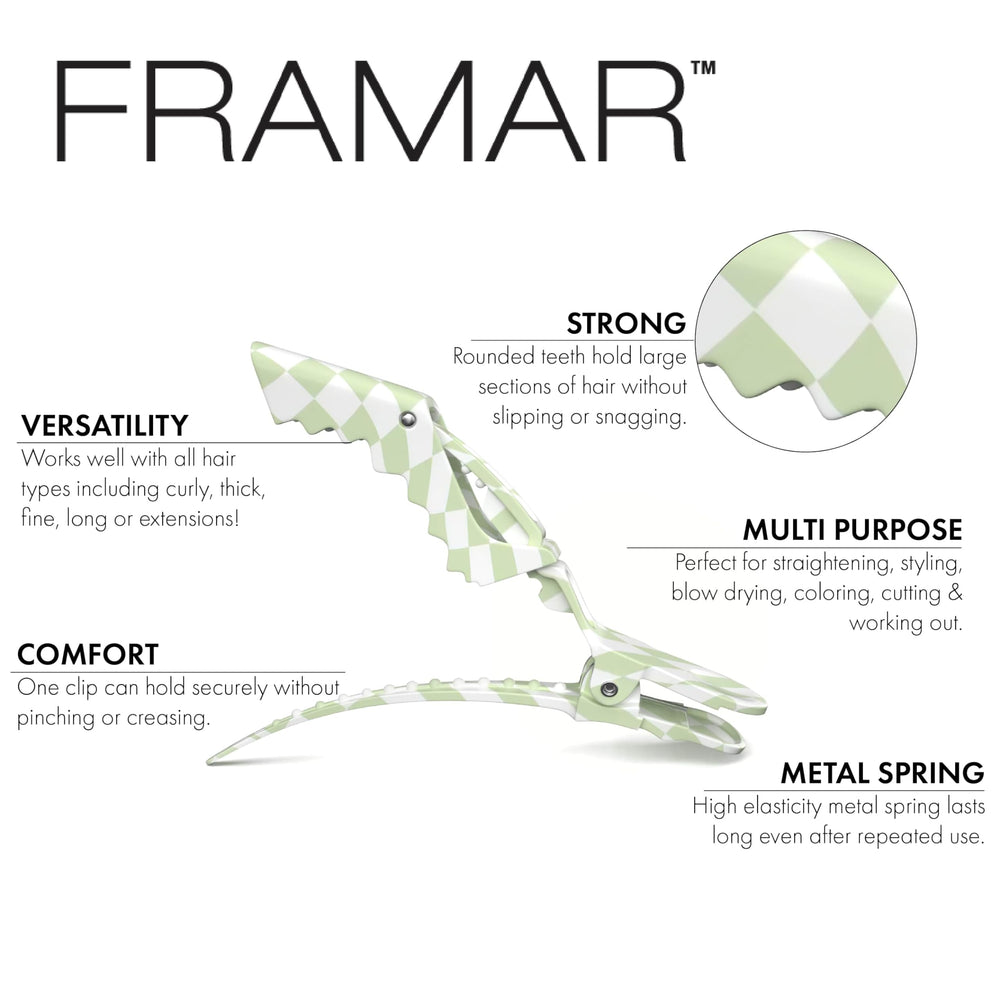 Pinzas FRAMAR cocodrilo con acabado mate antideslizante para cabello seguro