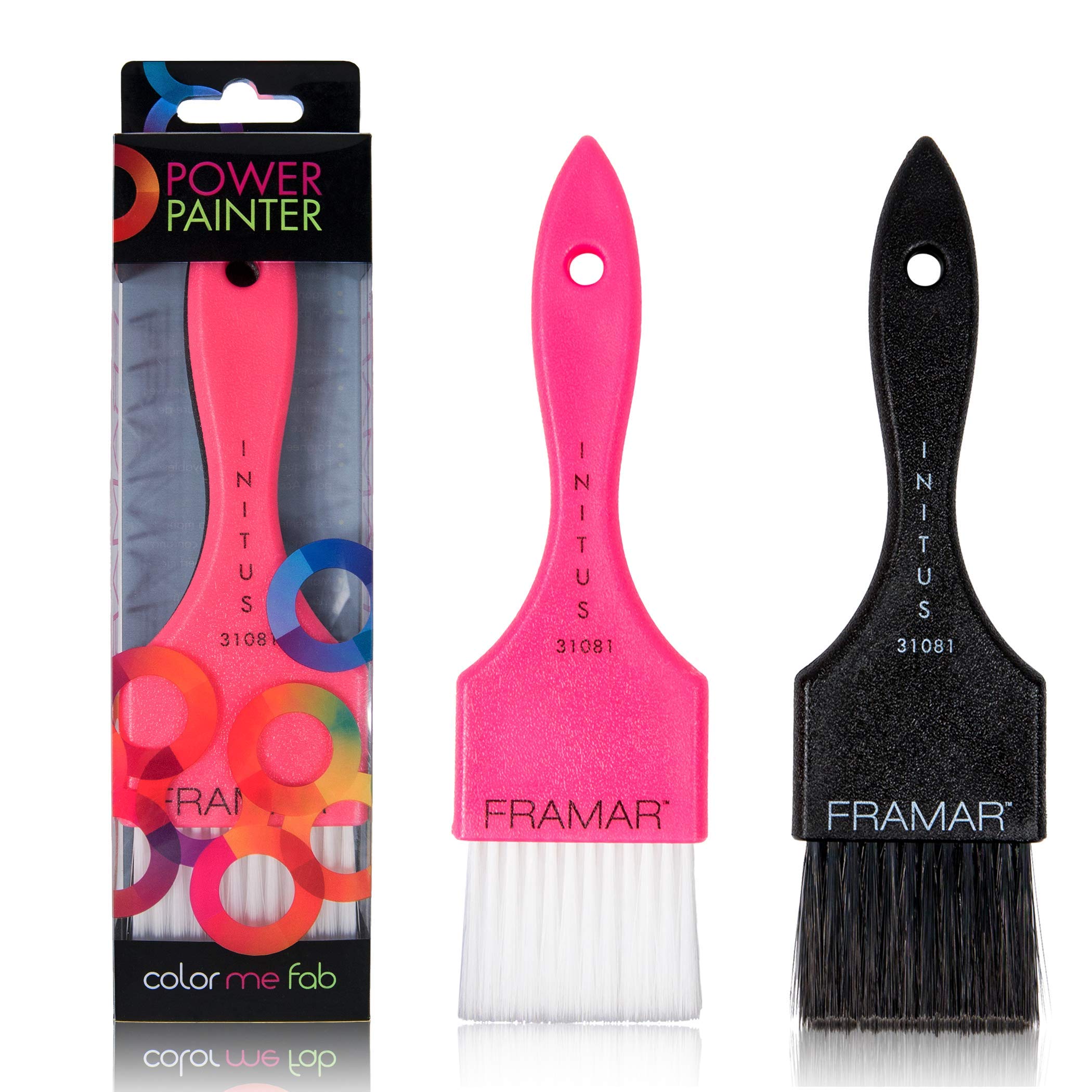 Framar Power Painter black brush with ergonomic handle for precise dye application.