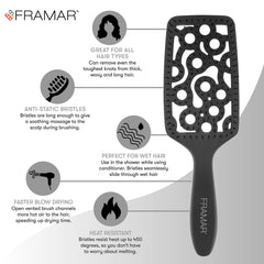 FRAMAR vented brush bristles glide smoothly for minimal tug.