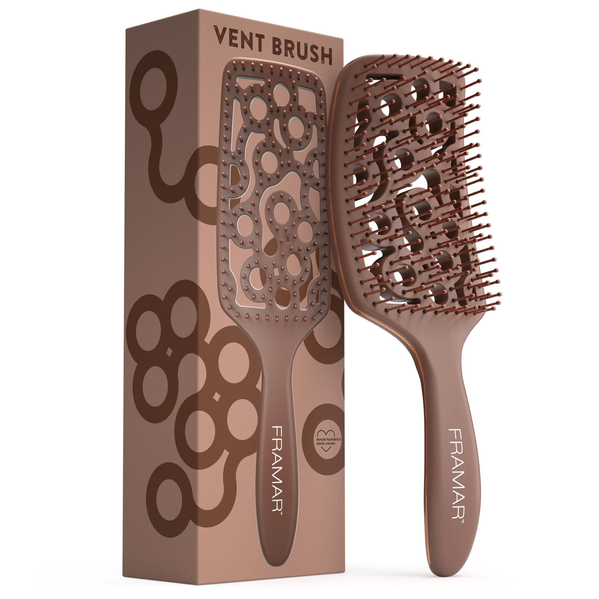 FRAMAR professional vented hair brush curves for blow-dry, delivering smooth gliding and scalp massage.