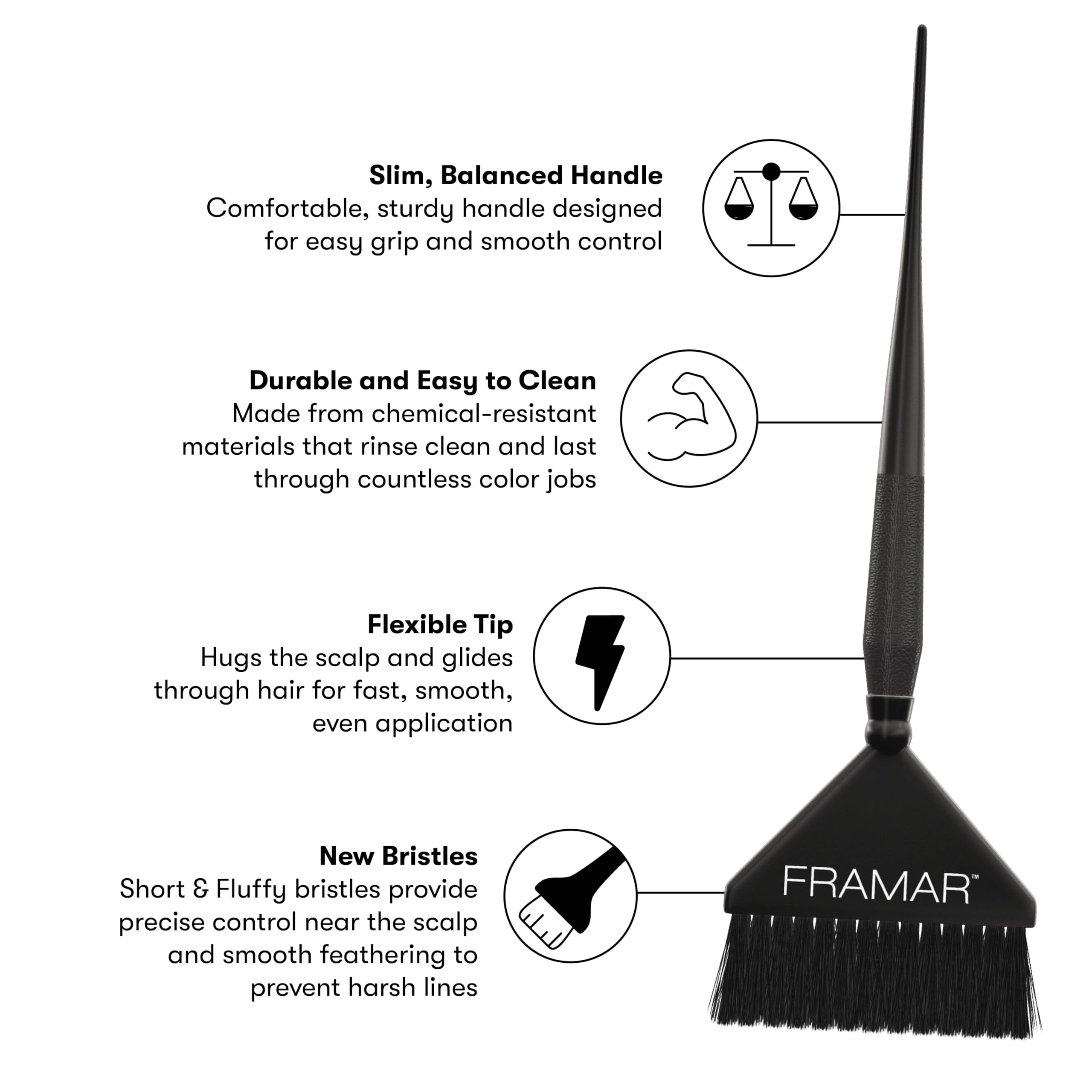 FRAMAR Root Repair Balayage Brush blends highlights for natural results.