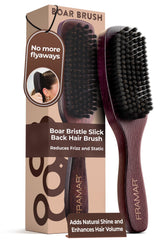 FRAMAR Slick Back Brush close-up shows boar bristles distributing oils for shine.