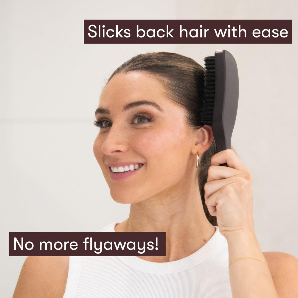 FRAMAR Slick Back Brush dense bristles grip strands for smooth results.