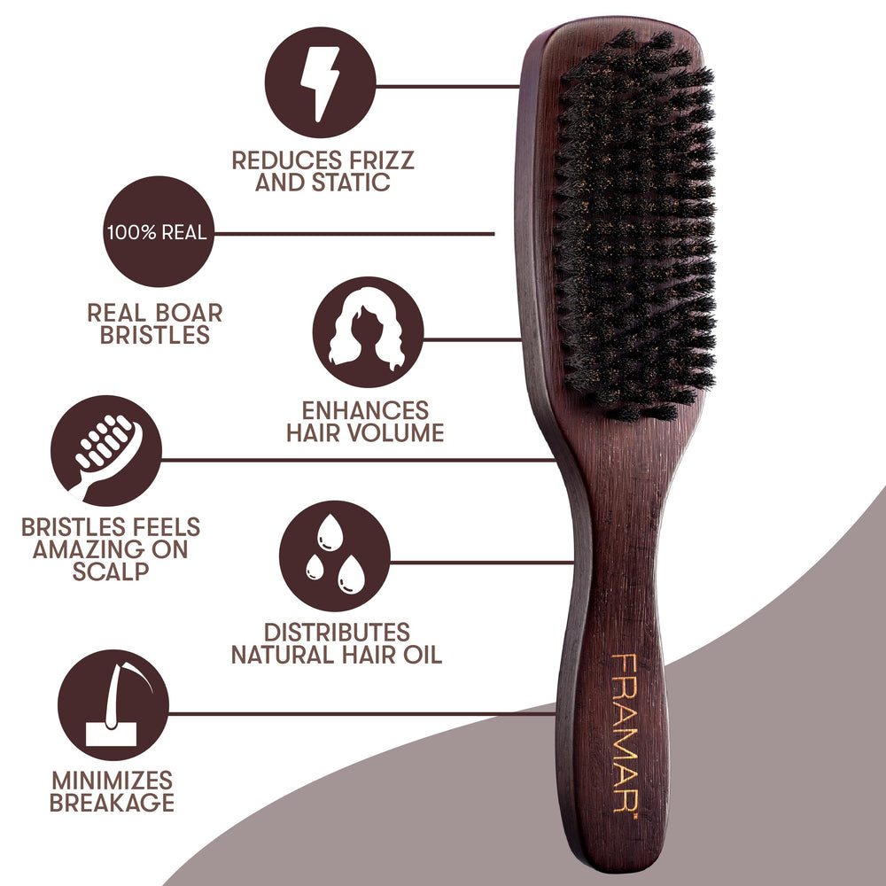 FRAMAR Slick Back Brush styling a ponytail with smooth, controlled hold.