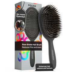 FRAMAR soft boar bristle brush for women with a black finish, smooths and shines hair