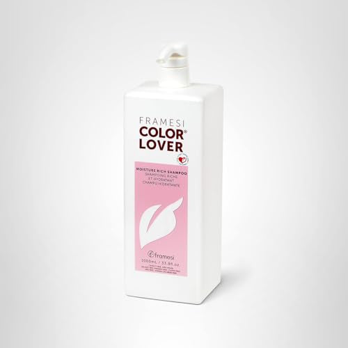 FRAMESI Color Lover Moisture Rich Shampoo color-treated hair care result shot showing shine.