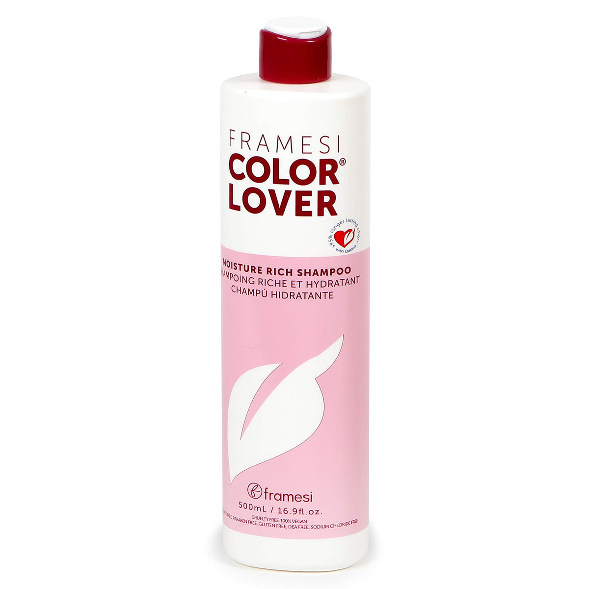 FRAMESI Color Lover Moisture Rich Shampoo bottle highlighting color care and hydration
