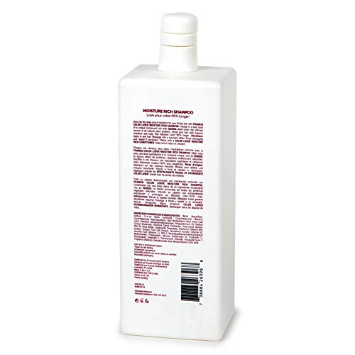 FRAMESI Color Lover Moisture Rich Shampoo label detail highlighting vegan formula.
