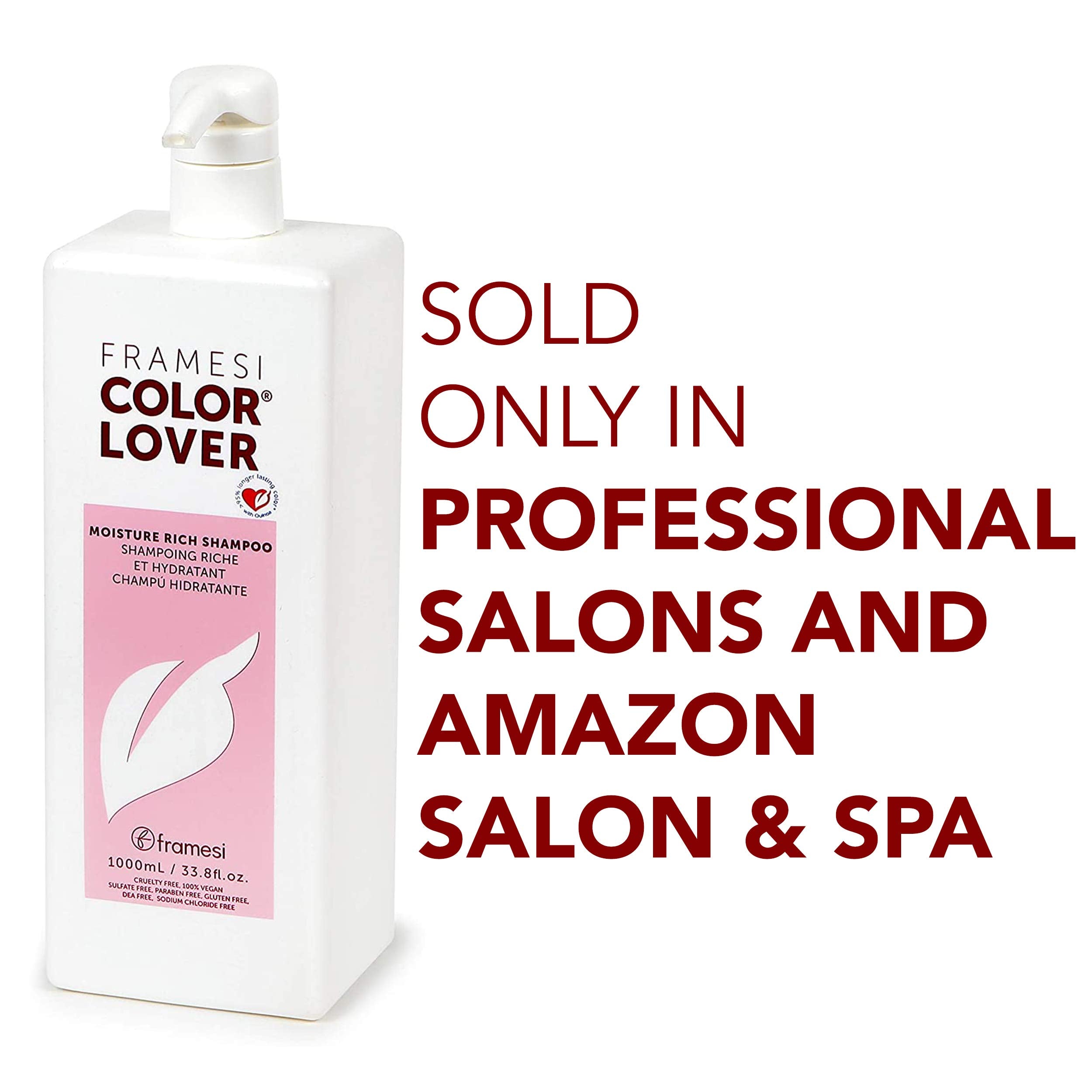FRAMESI Color Lover Moisture Rich Shampoo pump dispenser for easy daily use.