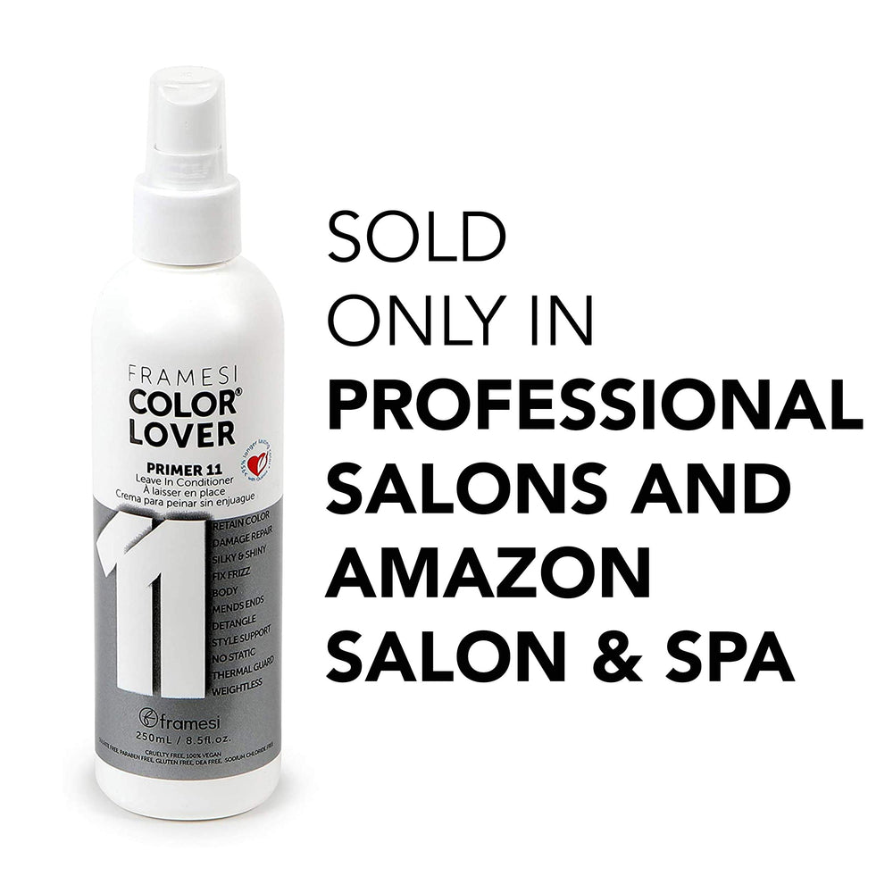Framesi Color Lover Primer 11 bottle with UV and heat protection symbols