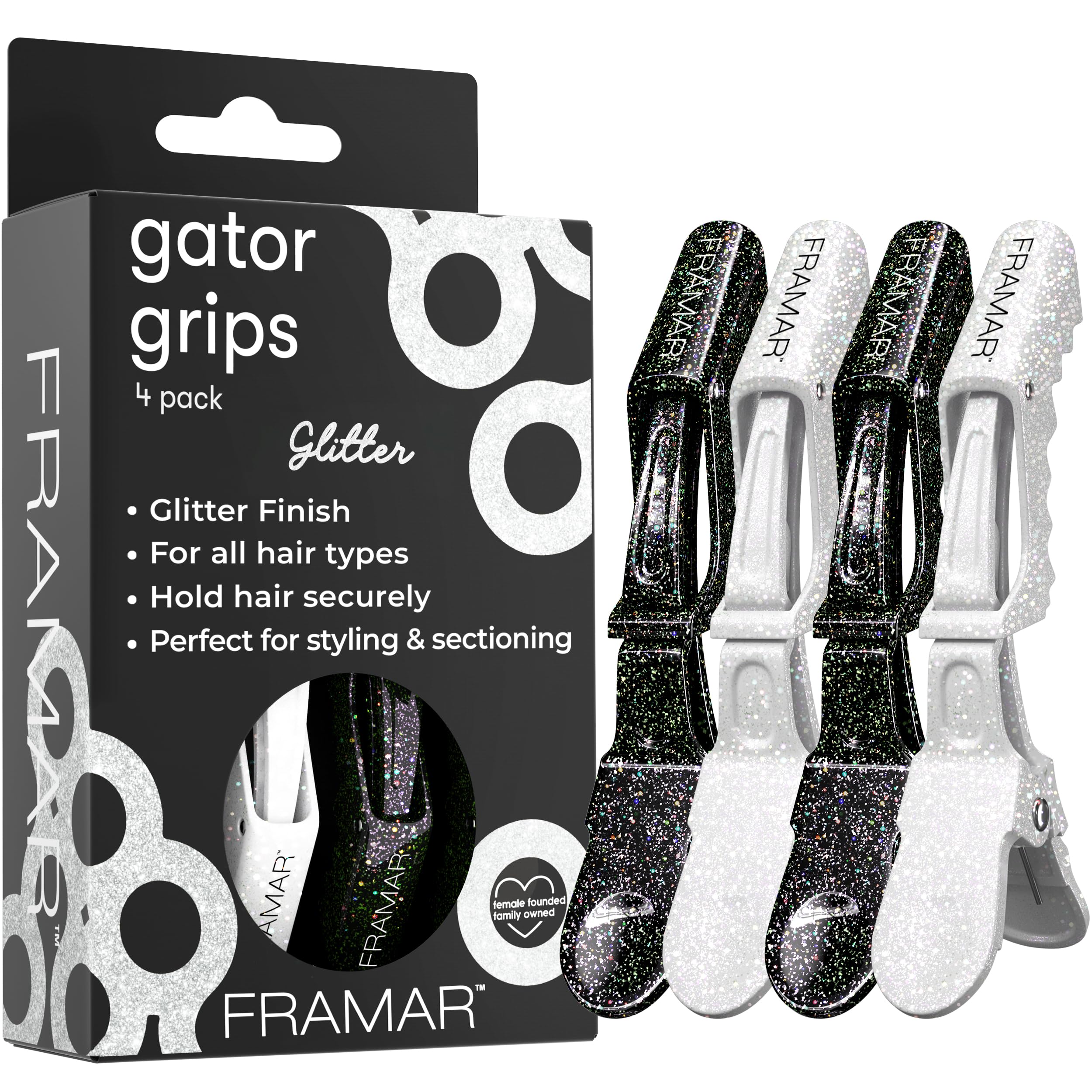 Pinzas FRAMR alligator brillo conjunto, fijación duradera para peinados.