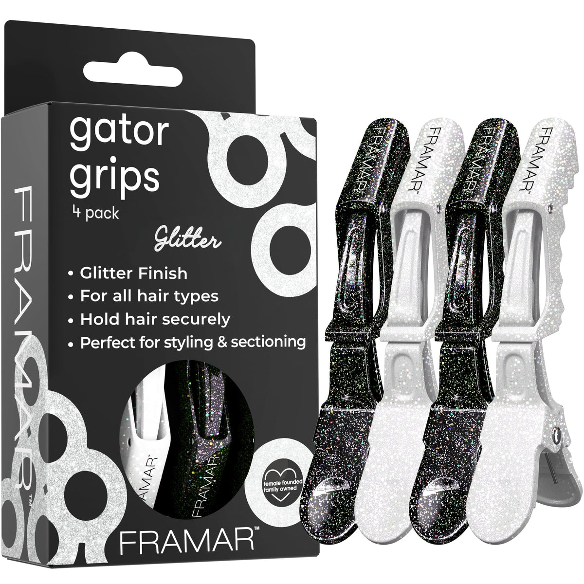 Pinzas FRAMR alligator brillo conjunto, fijación duradera para peinados.