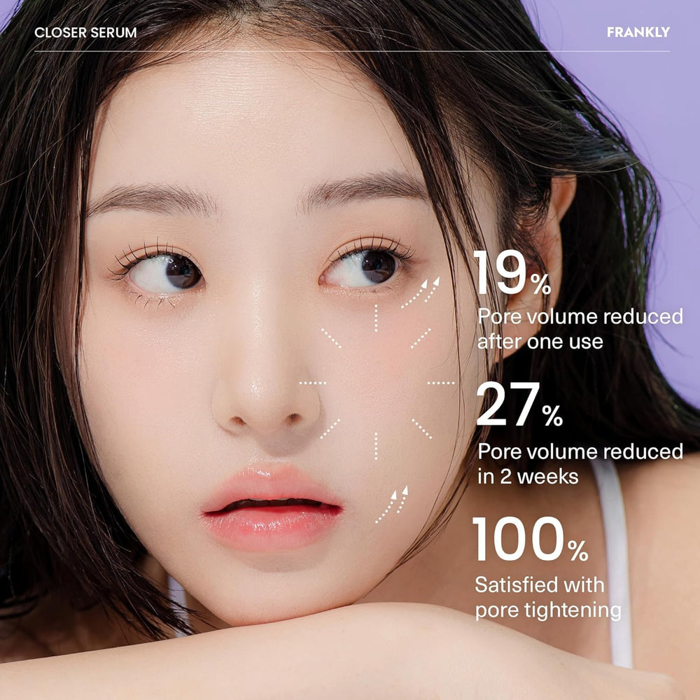 FRANKLY Closer Serum glass-skin look demonstrates a dewy, refined finish
