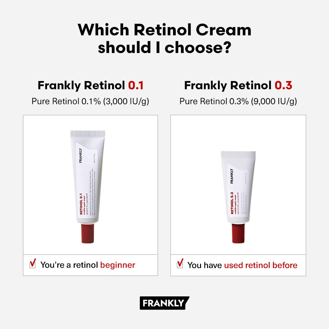 FRANKLY Retinol 0.1% crema, sin fragancia, adecuada para piel sensible por la noche.
