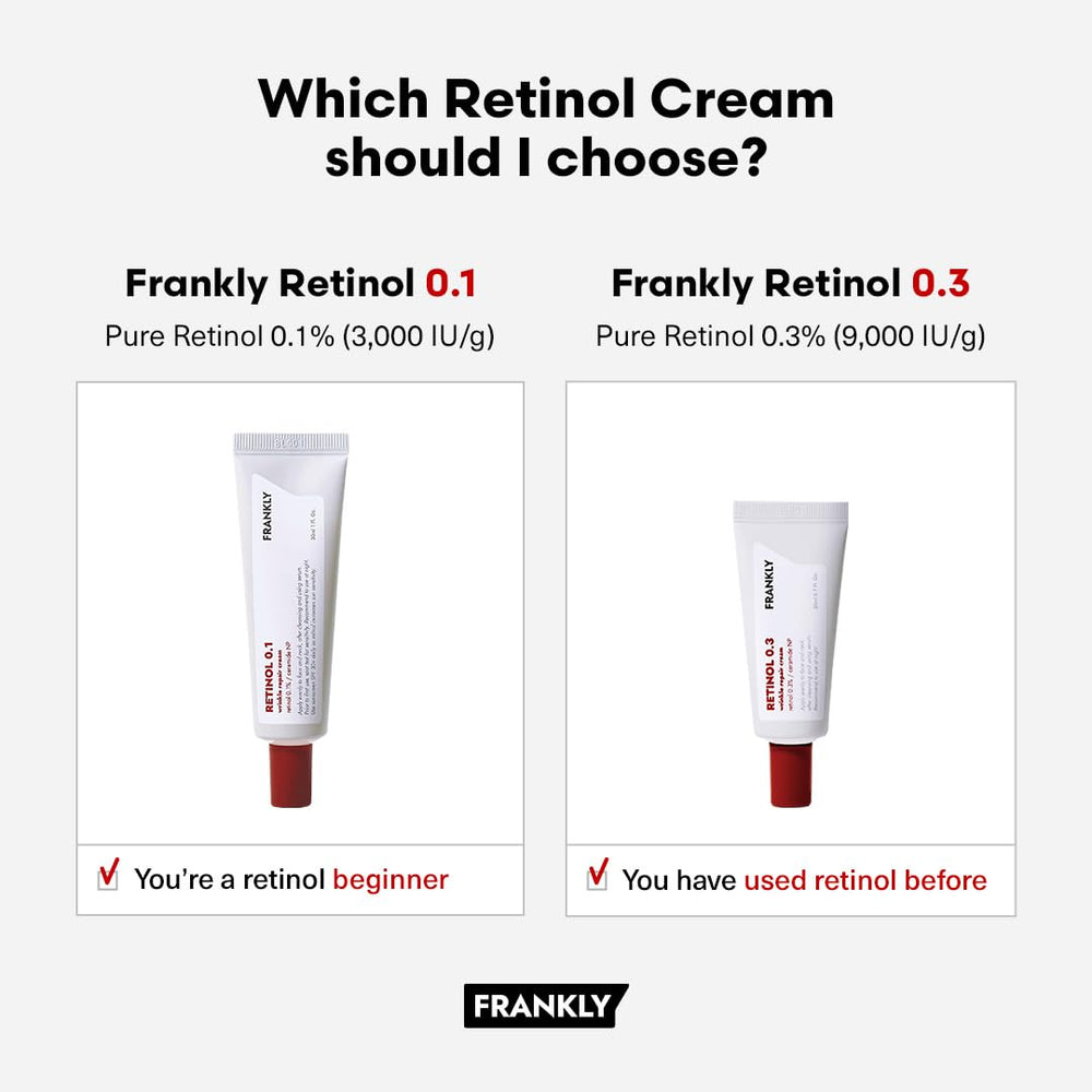FRANKLY Retinol 0.1% crema, sin fragancia, adecuada para piel sensible por la noche.