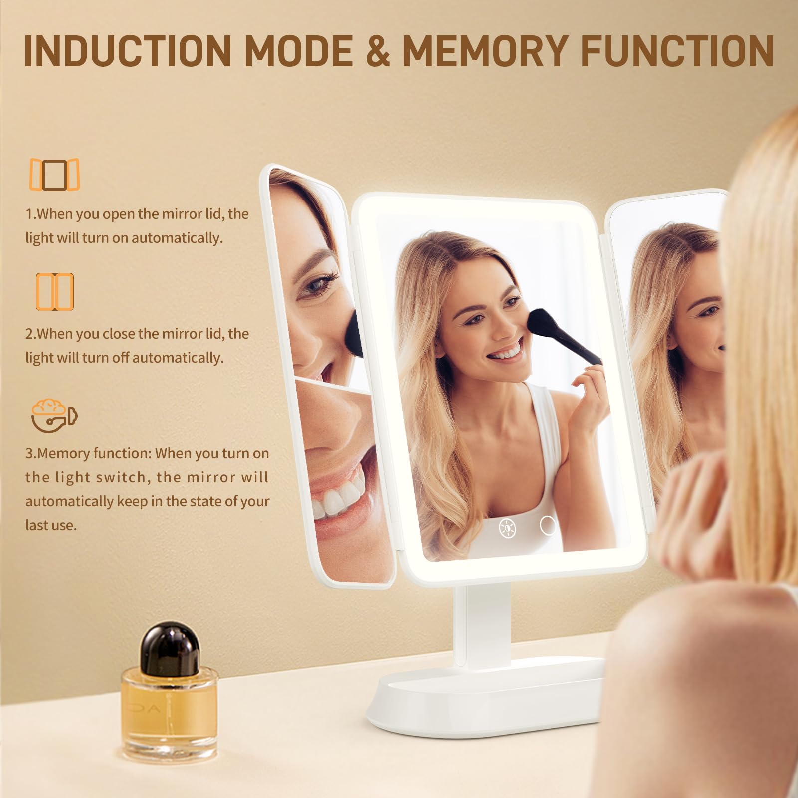 FRANO vanity mirror USB-C charging for convenient power on the go