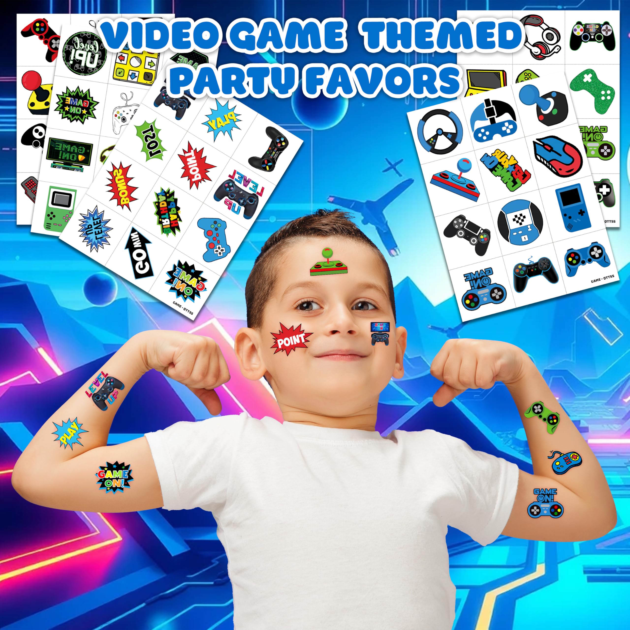 Tatuajes de videojuegos para fiestas, colores brillantes y diseños adorables.