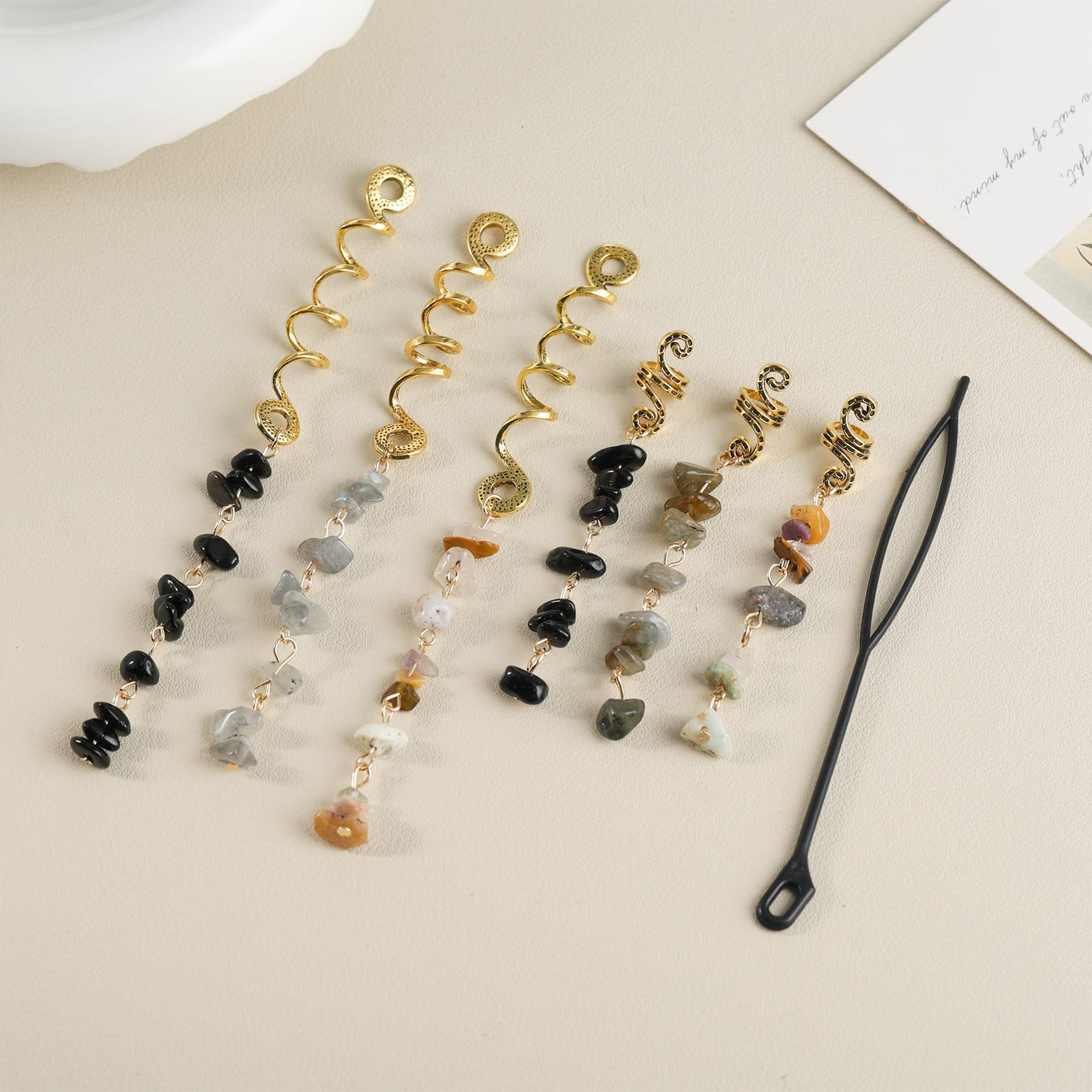 FRDTLUTHW Alloy and natural stone dread ornament adds retro charm.