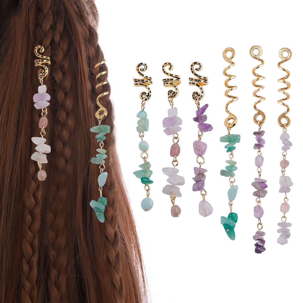FRDTLUTHW colored stone pendant for braids adds vibrant color to hairstyle