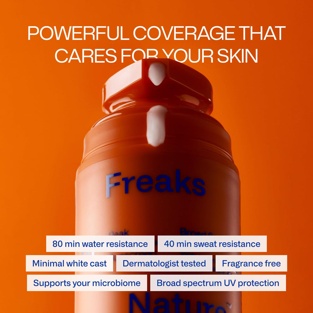Freaks of Nature application close-up shows lightweight, fast-absorbing sunscreen.