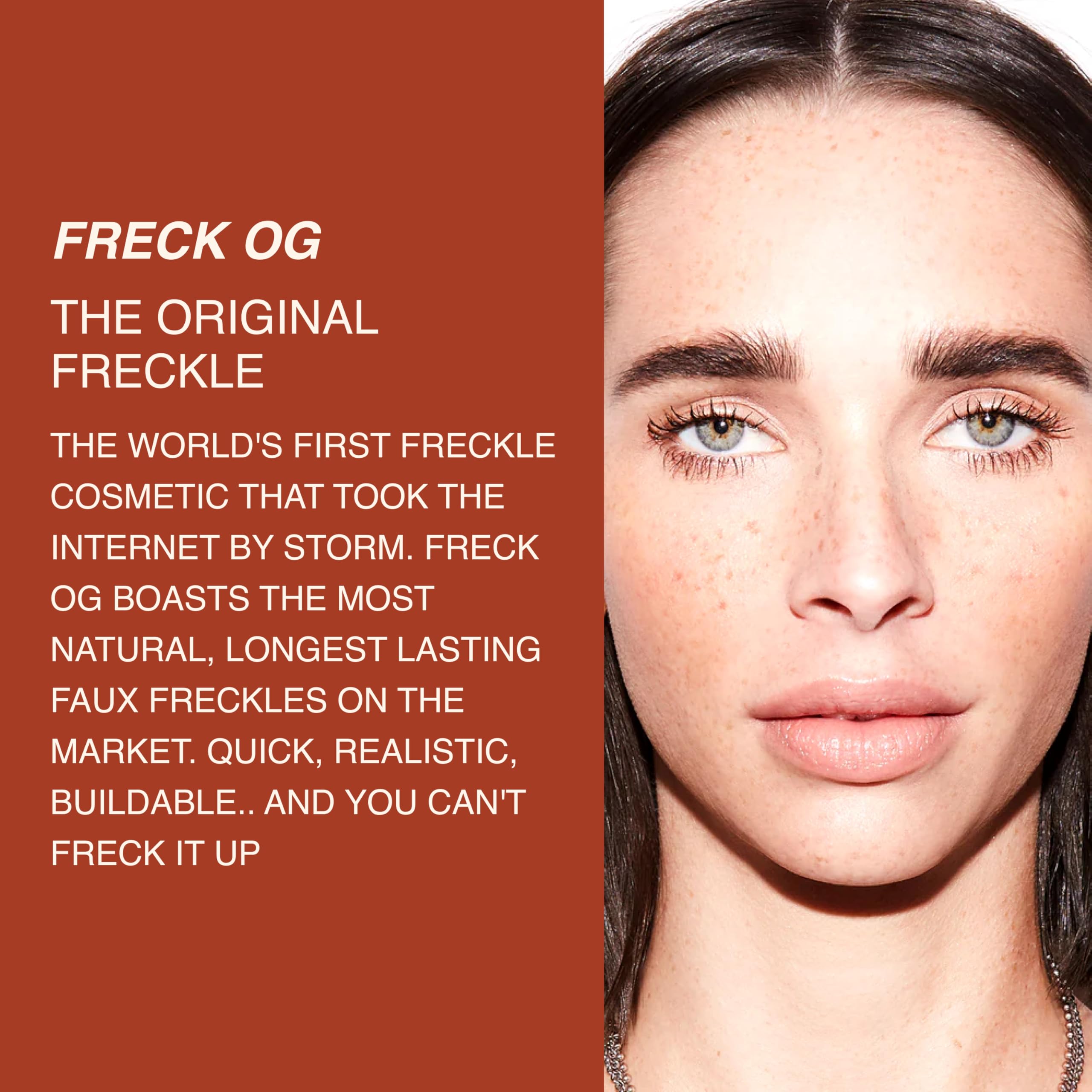 Freck Beauty Original Freckle Pen XL on skin demo with natural freckle clusters