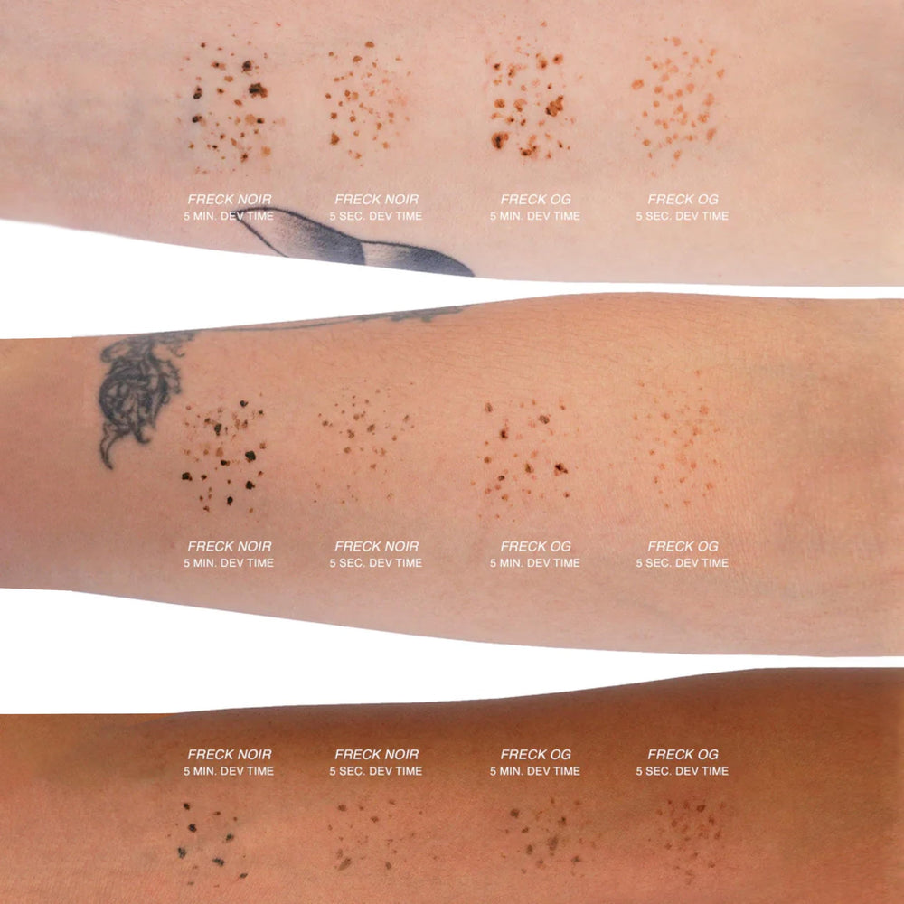 Freck Beauty Original Freckle Pen XL deep swatch shows cooler tone for deep complexions