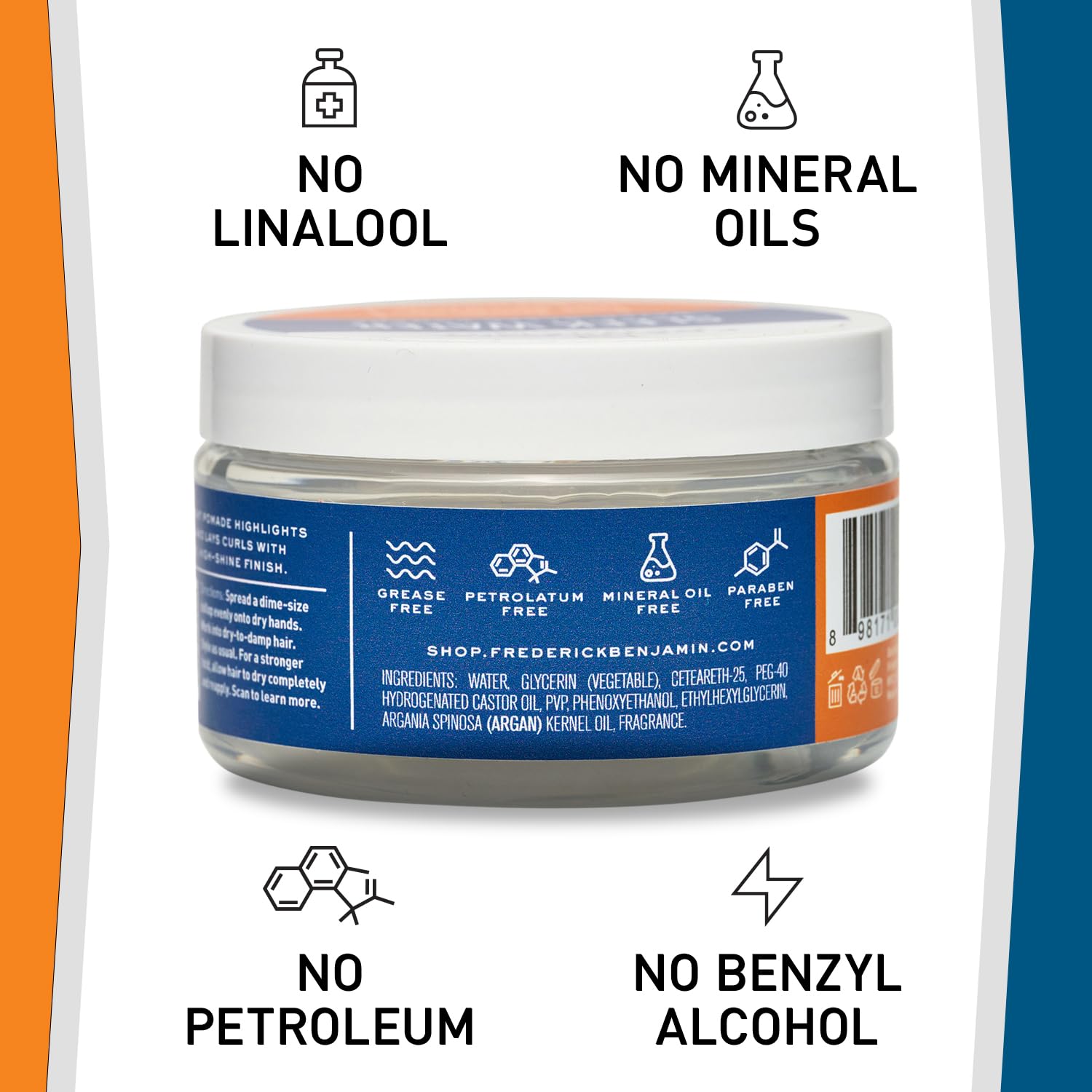 Argán en Frederick Benjamin Sleek Water Pomade nutre el cabello