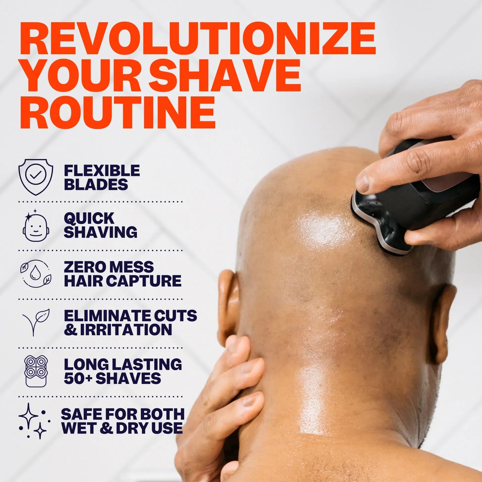 Freebird FlexSeries Pro head shaver close-up shows precision blades for grooming.