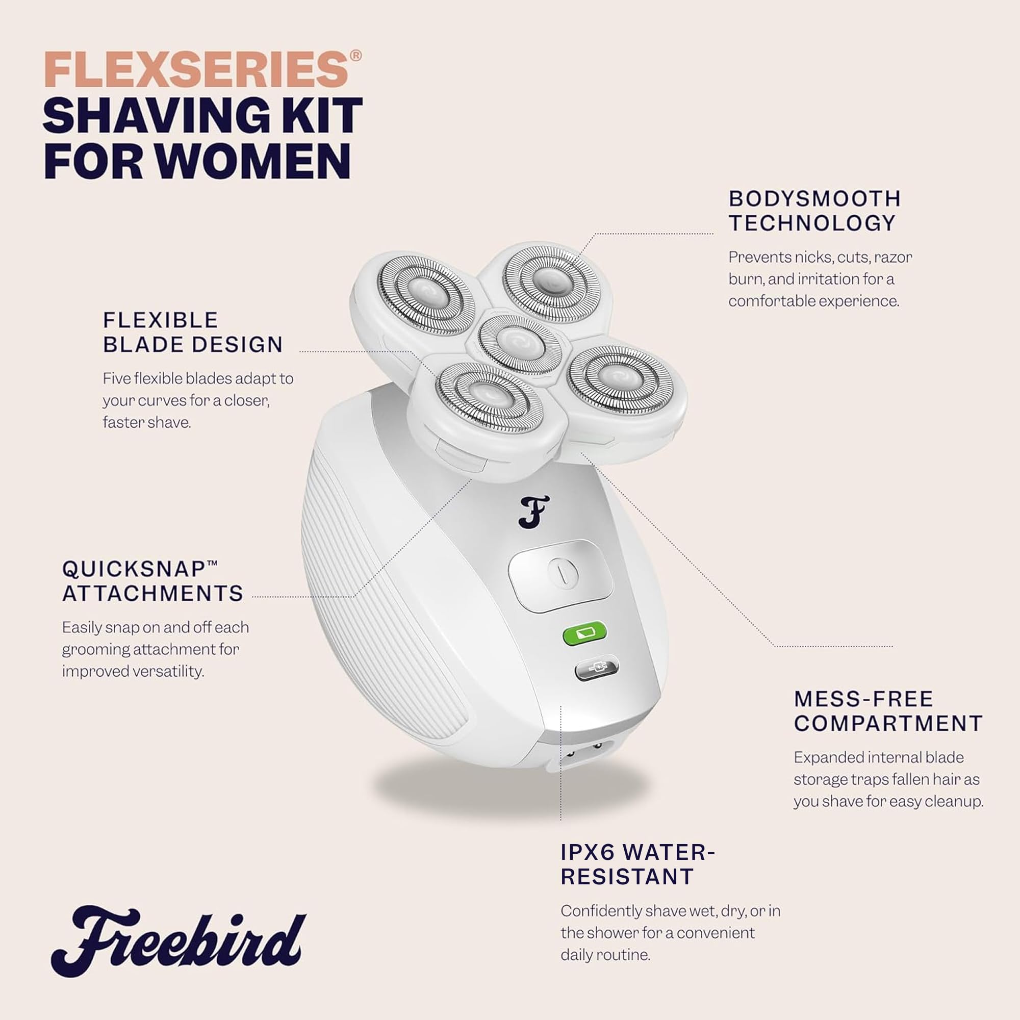 Freebird FlexSeries razor blade system close-up highlighting easy blade replacement.