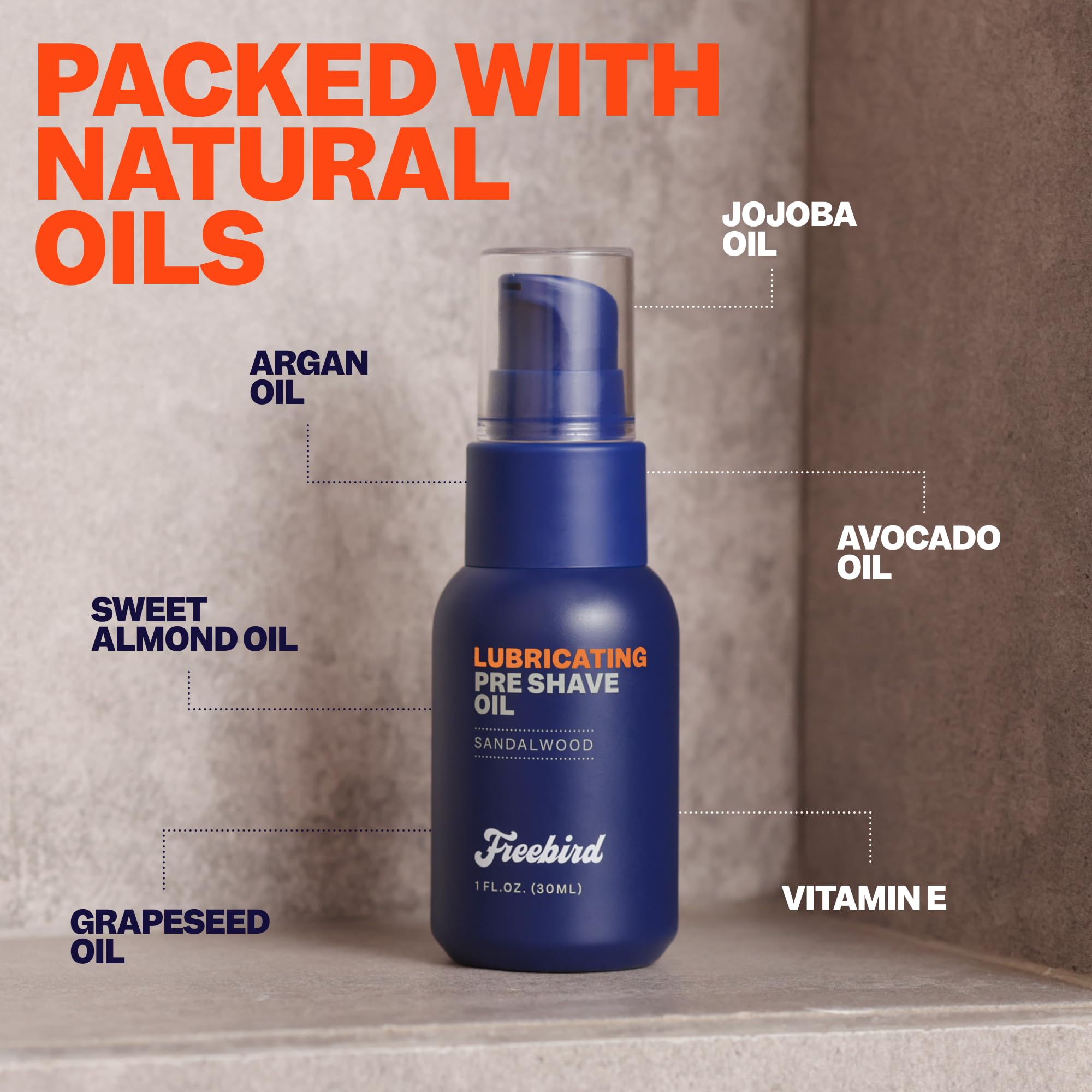 Freebird head shaving routine with sandalwood oil for comfortable prep