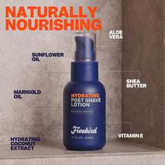 Freebird sandalwood scent offers a clean, masculine aroma after shaving