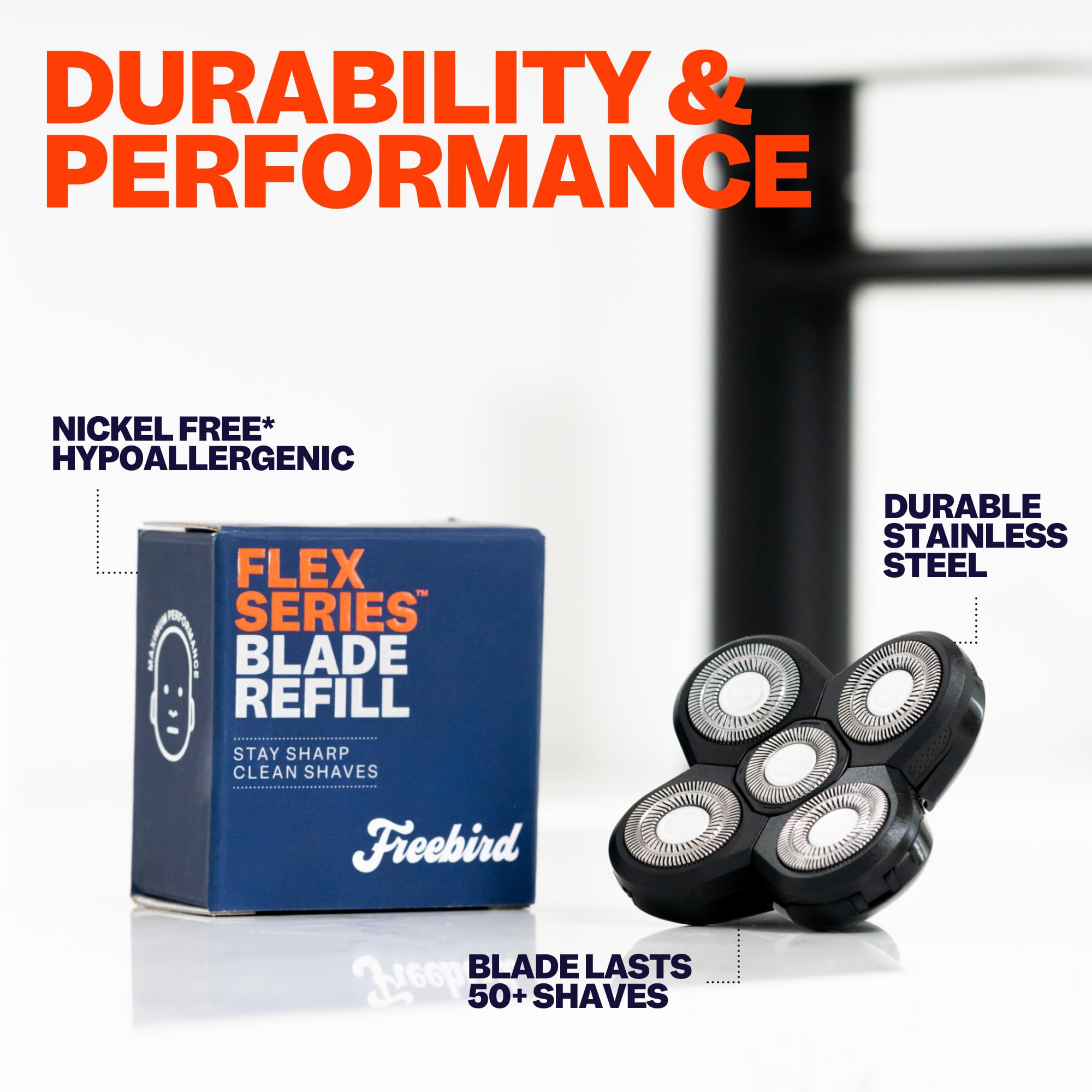 Freebird precision head shave visual emphasizing barber-like results
