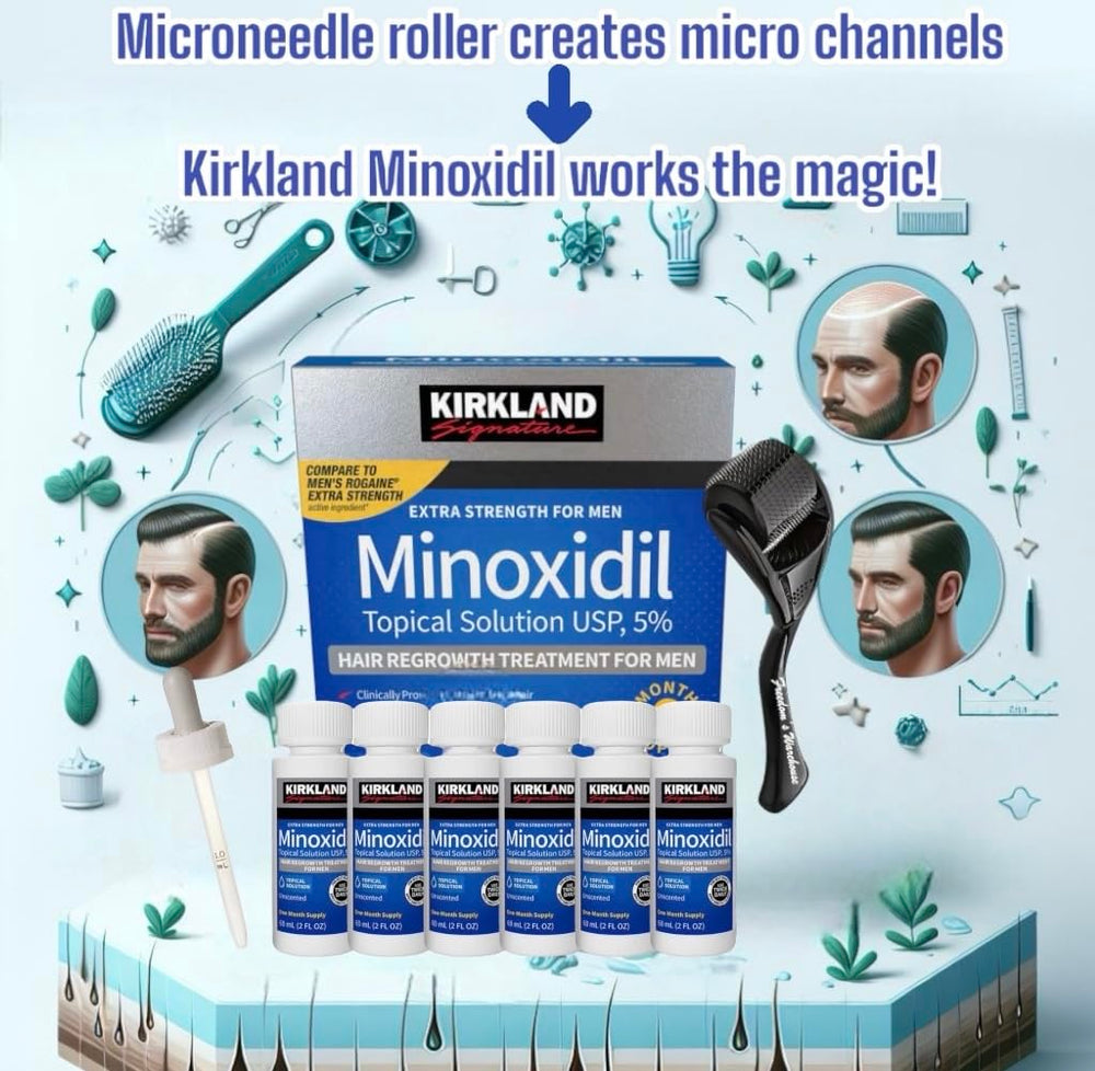 Brand packaging for Kirkland Minoxidil by Freedom's Warehouse for easy purchase.